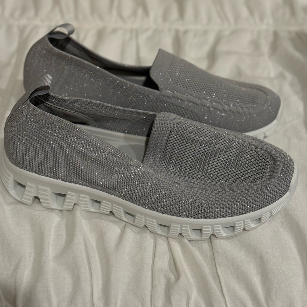 Gray Sparkly Slip-On Sneakers
